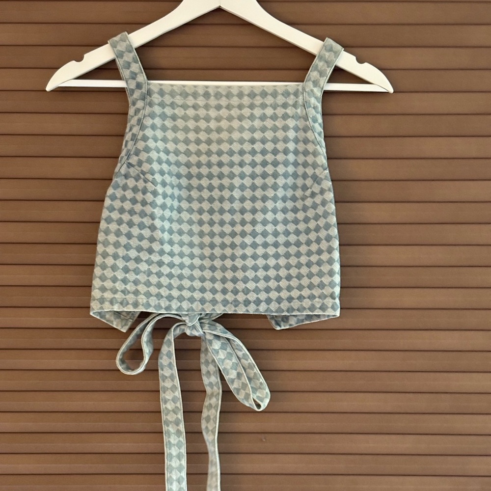 Storia Jean Backless Checkered Crop Top